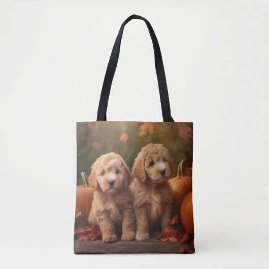 Tote Bag Goldendoodle Chiot Automne Citrouille délice (Devant)