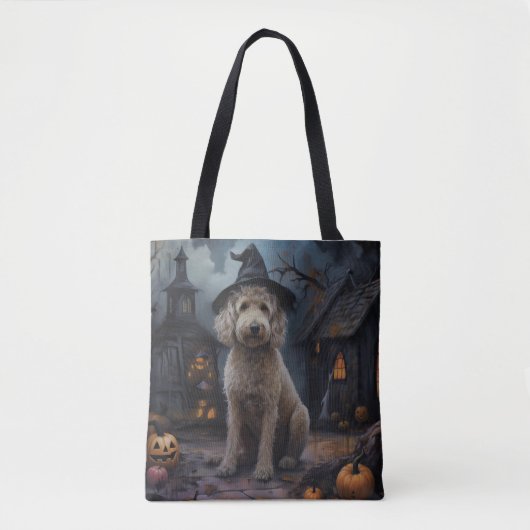 Tote Bag Goldendoodle Citrouille Halloween effrayant (Devant)