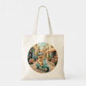 Tote Bag Goldendoodle Dog Riding Scooter European Streets (Dos)