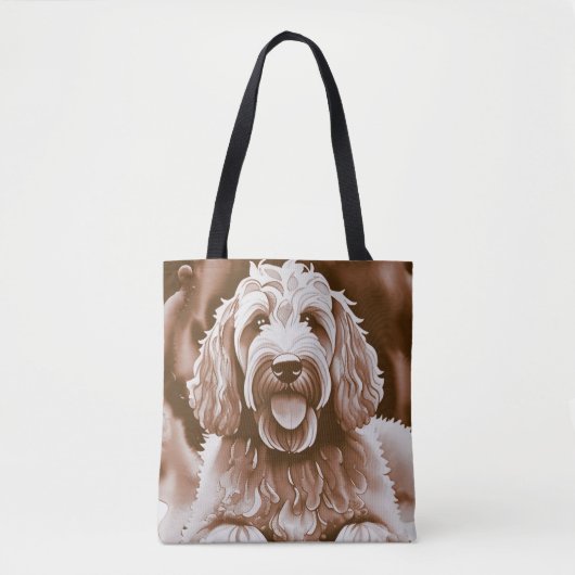 Tote Bag Goldendoodle Happy Dog couleurs neutres chaudes (Devant)
