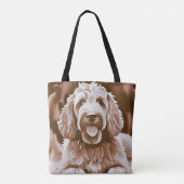 Tote Bag Goldendoodle Happy Dog couleurs neutres chaudes (Dos)