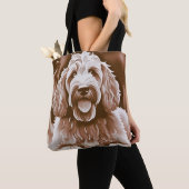 Tote Bag Goldendoodle Happy Dog couleurs neutres chaudes (De près)