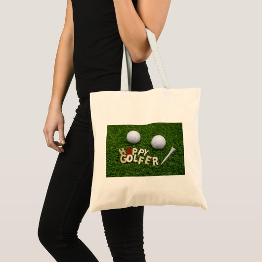 Tote Bag Golf Happy Golfer avec balle de golf sur vert (Devant (produit))