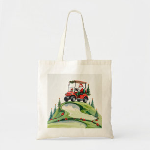 Tote Bag Golf Noël thème Santa Claus équitation chariot
