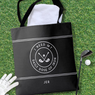 Tote Bag Golfeur Fer de golf Humour Drôle Moderne Noir Blan