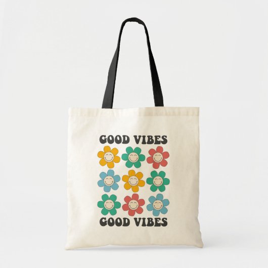 Tote Bag Good Vibes Fleurs marguerites colorées (Devant)