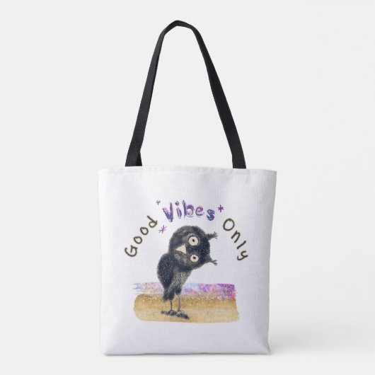 Tote Bag Good Vibes seulement avec Chouette curieuse (Dos)