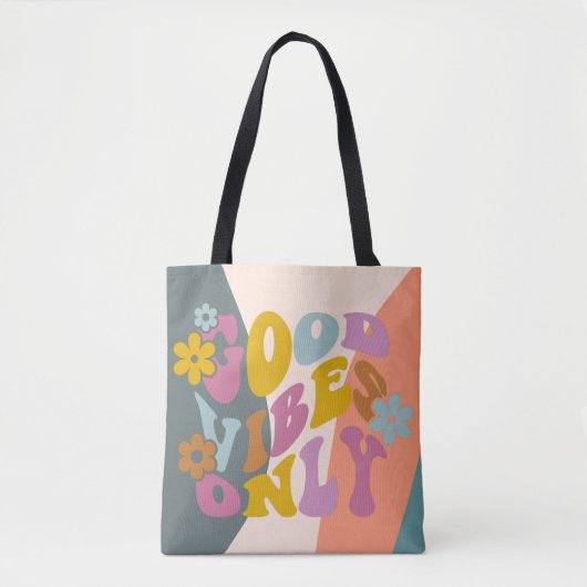 Tote Bag Good Vibes seulement Citation Retro 60s Hippie Des (Devant)