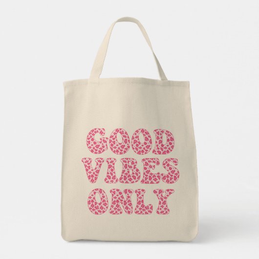 Tote Bag Good Vibes uniquement - Empreintes de léopard rose (Dos)