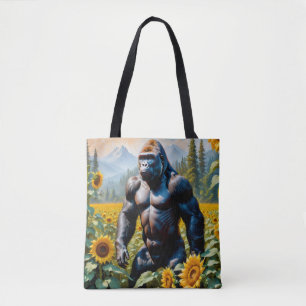 Tote Bag Gorille Ape Dans Un Champ De Tournesol