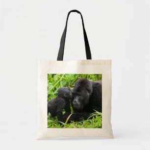 Tote Bag Gorille des montagnes bébé embrasse un gorille dos