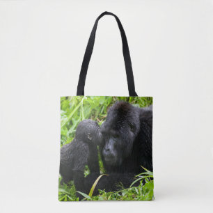Tote Bag Gorin bébé des montagnes embrasse un gorille dos a