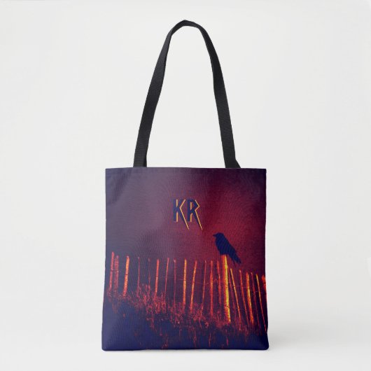 Tote Bag Goth Quoth The Raven Under Midnight Sky, Monogramm (Devant)