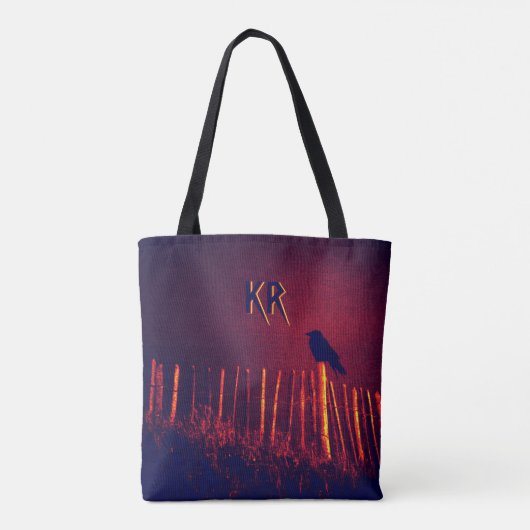 Tote Bag Goth Quoth The Raven Under Midnight Sky, Monogramm (Dos)