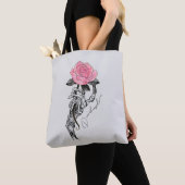Tote Bag Goth Squelette Main Avec Rose Rose Rose | Décès à  (De près)
