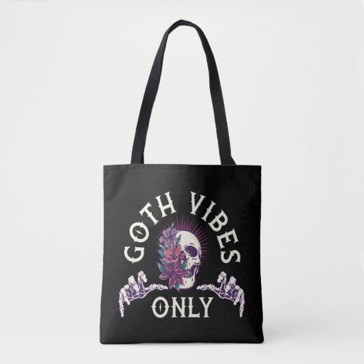 Tote Bag Goth Vibes seulement Crâne avec fleurs (Devant)