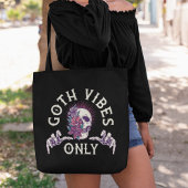 Tote Bag Goth Vibes seulement Crâne avec fleurs
