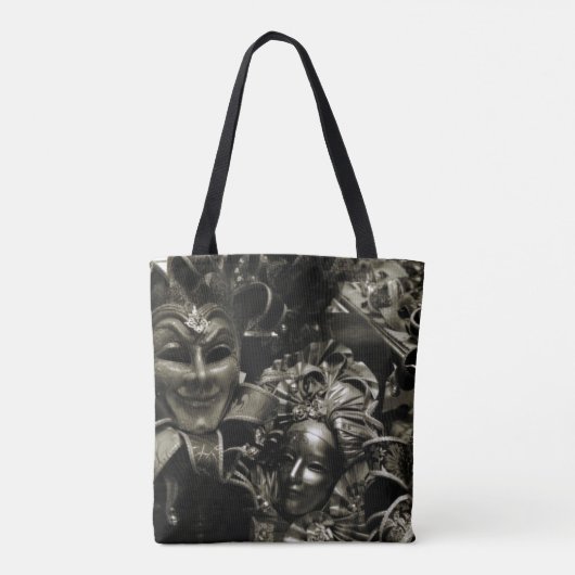 Tote Bag Gothic Dark Masquerade Masks Black and White (Dos)