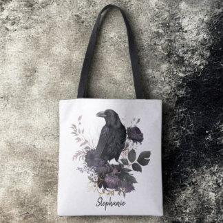 Tote Bag Gothic Raven & Midnight Blooms