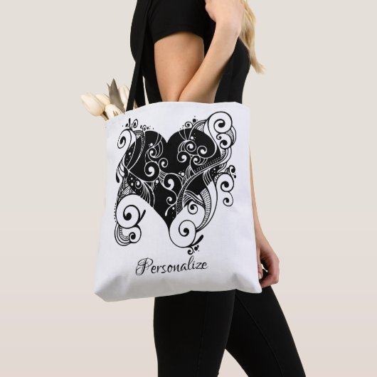 Tote Bag Gothique Coeur Noir Tatouage Art Design Personnali (De près)