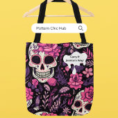 Tote Bag Gothique Cool Sugar Skull Fleurs Moderne Élégant