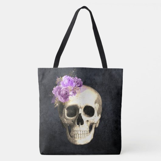 Tote Bag Gothique Crâne violet Rose Halloween (Devant)