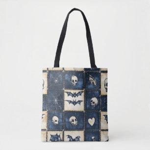 Tote Bag Gothique Halloween Denim Patchwork Motif
