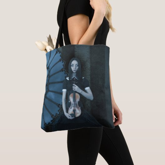 Tote Bag Gothique Victorian Girl tenant Violon Imaginaire f (De près)