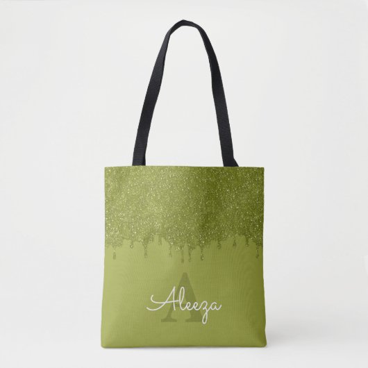 Tote Bag Gouttes de paillettes vert olive (Devant)