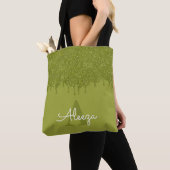 Tote Bag Gouttes de paillettes vert olive (De près)