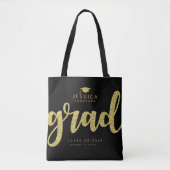 Tote Bag Grad Black & Faux Gold Parties scintillant Simple (Devant)