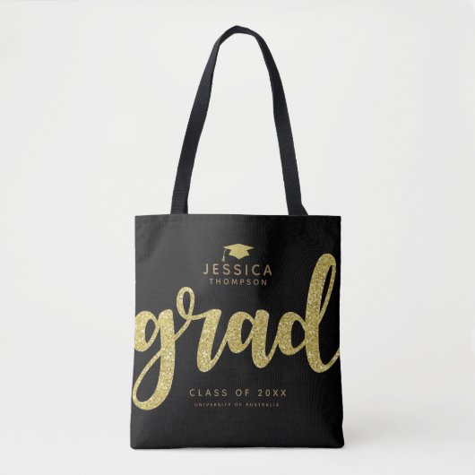 Tote Bag Grad Black & Faux Gold Parties scintillant Simple  (Devant)
