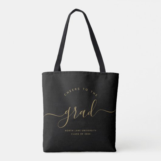 Tote Bag Grad Black & Faux Gold Parties scintillant Simple  (Dos)