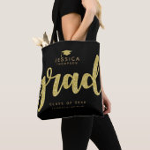 Tote Bag Grad Black & Faux Gold Parties scintillant Simple  (De près)