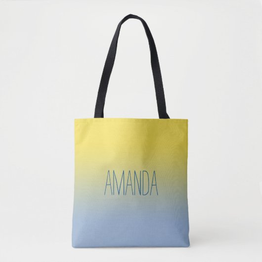 Tote Bag Gradient jaune à bleu moderne Nom manuscrit (Devant)
