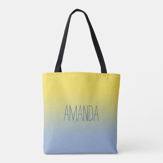 Tote Bag Gradient jaune à bleu moderne Nom manuscrit (Dos)