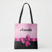 Tote Bag GRADIENT ROSE Noire personnalisé rayures PINK BOÎT (Devant)