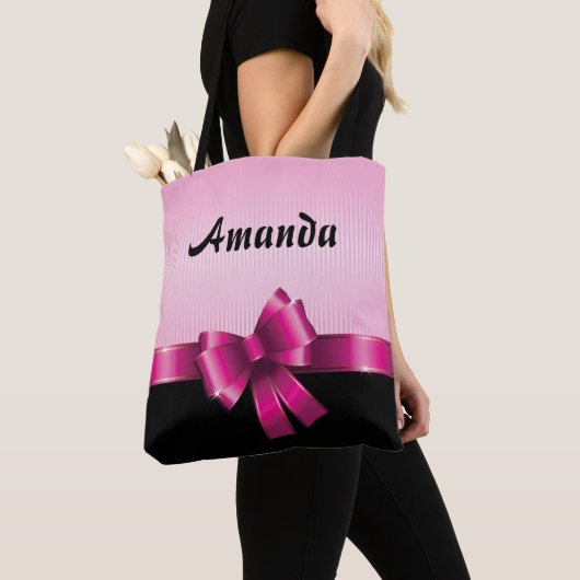 Tote Bag GRADIENT ROSE Noire personnalisé rayures PINK BOÎT (De près)