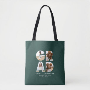 Tote Bag Graduation 4 photo moderne personnalisé vert
