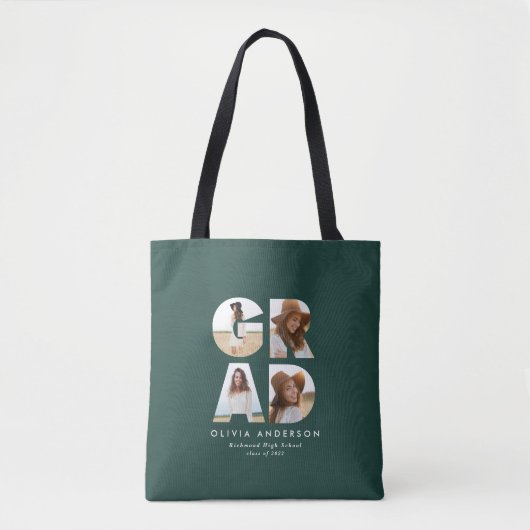 Tote Bag Graduation 4 photo moderne personnalisé vert (Devant)