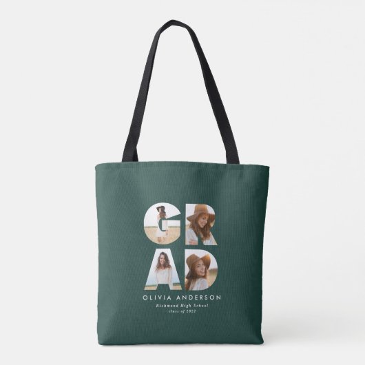 Tote Bag Graduation 4 photo moderne personnalisé vert (Dos)