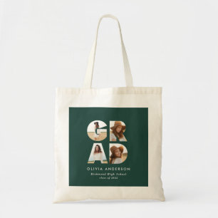 Tote Bag Graduation 4 photo moderne personnalisé vert 