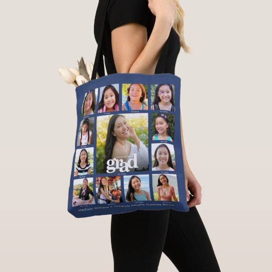 Tote Bag Graduation Navy K-12 Bold Modern Photo Collage (De près)