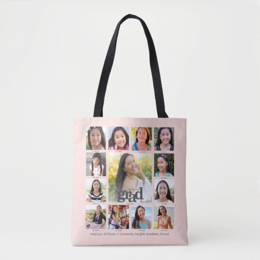 Tote Bag Graduation rose pâle K-12 - Collage photo moderne (Devant)