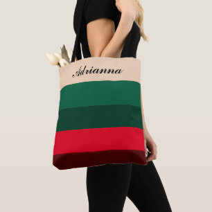 Tote Bag Gradué Red Green Holiday Stripe Nom Fourre-tout