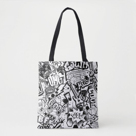 Tote Bag Graffiti Abstrait en noir et blanc  (Devant)