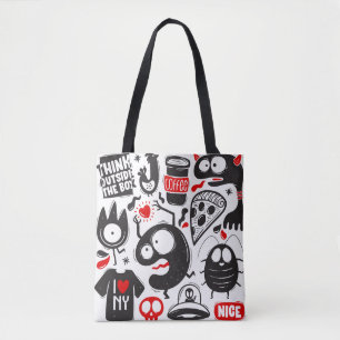 Tote Bag Graffiti Monster Mash Noir et Red Doodle