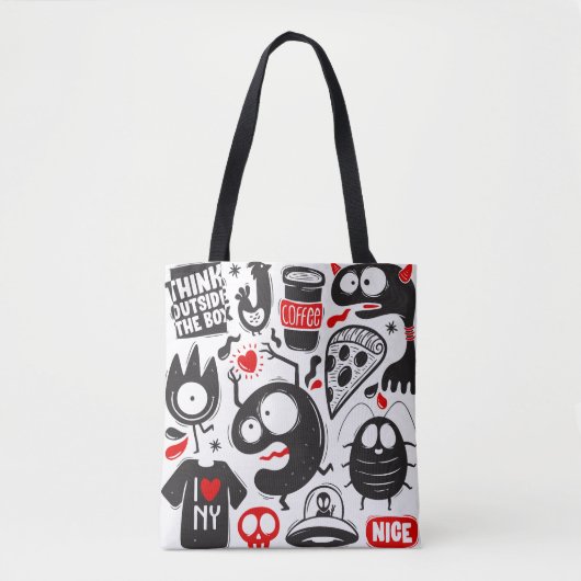 Tote Bag Graffiti Monster Mash Noir et Red Doodle (Devant)