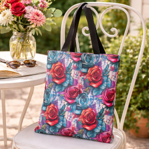 Tote Bag Graffiti Rose Rouge & Bleu Art urbain Design