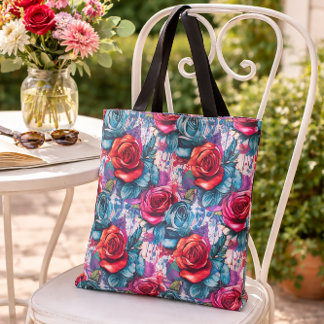 Tote Bag Graffiti Rose Rouge & Bleu Art urbain Design